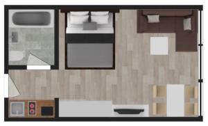 a floor plan of a small apartment with a bedroom at Südstrandflair in Fehmarn