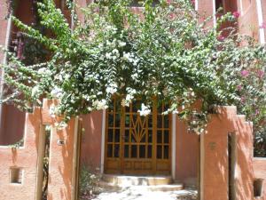 een boom met witte bloemen voor een deur bij El Fayrouz Hotel in Luxor