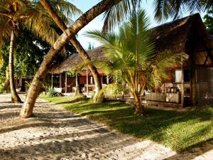 une maison sur la plage avec des palmiers devant elle dans l'établissement Villas de Vohilava, sur l'île Sainte-Marie