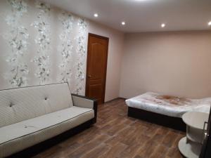 Lys'vaにあるApartment on Smishlyaeva 28のソファとベッドが備わる客室です。