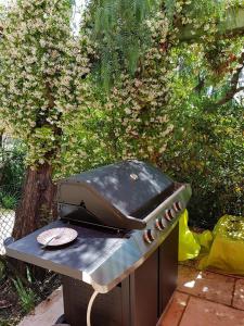 a grill sitting on a table in front of a tree at LES PALMIERS TOULON in Toulon