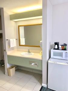 a bathroom with a tub, sink and mirror at Countryside Suites Lincoln I-80 in Lincoln