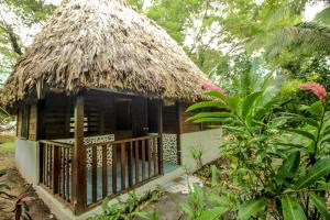 une petite cabane au toit de chaume dans l'établissement Cohune Palms River Cabanas, à Bullet Tree Falls