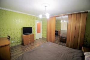 オラデアにあるApt Oradeaのベッドルーム(ベッド1台、テレビ付)