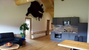 Kuchyň nebo kuchyňský kout v ubytování Holzhaus Lugerhof