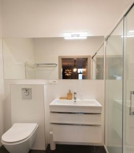 ウストカにあるApartament na Bulwarze - parter z prywatnym wejściemの白いバスルーム(トイレ、シンク付)