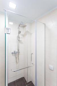 a shower with a glass door in a bathroom at ANNA in Tbilisi City