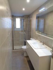 ein Bad mit einem WC, einem Waschbecken und einer Dusche in der Unterkunft Charming Apartment on the boarder of Monaco in Beausoleil