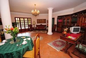 a living room with a table with a green table cloth at B&B La Volpara in Trasacco