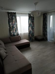a living room with a couch and a window at Comfort Apartment on Bogdanivska street 7b in Kyiv