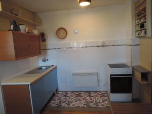 a small kitchen with a sink and a stove at Chalupa na Šumavě in Javorná