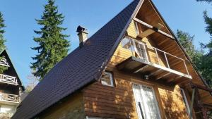 弗拉西克Vikendica Armin的棕色屋顶和树屋