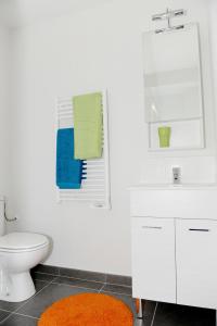 a bathroom with a toilet and a sink and a mirror at Le Campus Appartement in Nice