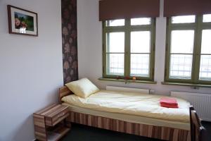 En eller flere senge i et værelse på Noclegi Gemini Dom