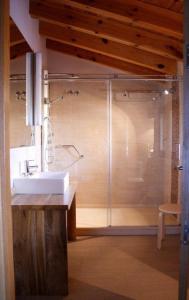 a bathroom with a shower and a sink at Hotel Rural Las Rozuelas in Cercedilla