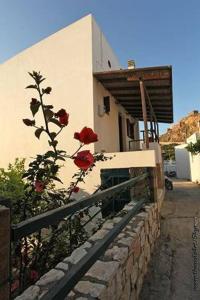 a building with a rose in front of it at Traditional studio in Skiros