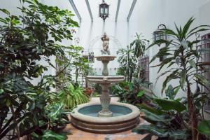 a fountain in a greenhouse with plants at Gran Hotel Ailen in Buenos Aires