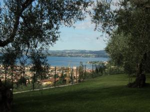 una vista de un gran cuerpo de agua desde un parque en Bed & Breakfast Giardini di Corte, en Toscolano Maderno