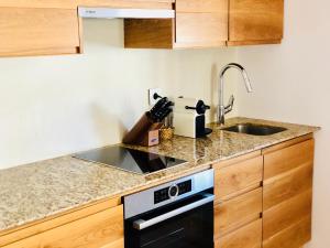 a kitchen with a sink and a stove at Hotel Abaco Altea in Altea