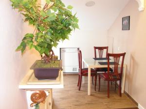 cocina y comedor con mesa y plantas en Ático en Vigo playa Samil, en Vigo