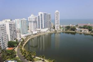 卡塔赫纳Apartamento 1101 Edificio Nuevo Conquistador的一座高楼城市里一大片水