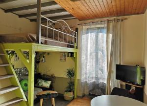 a room with a bunk bed and a tv at Orval et sens - Le Rayon Vert Studio in Orvault