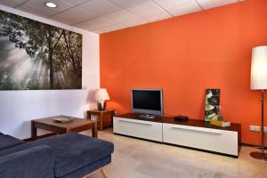 a living room with a couch and a tv at City Living Suite Tk 2 Rm 4 in St. Julianʼs