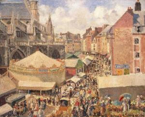 una pintura de un mercado en una ciudad en Dieppe Coeur de Ville, en Dieppe