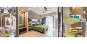 a collage of three pictures of a bedroom at Atrion Resort Hotel in Agia Marina Nea Kydonias