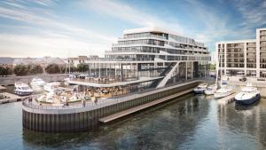 a rendering of a building with boats in the water at Norfolk House in Southampton