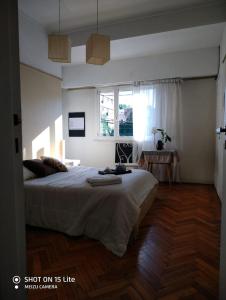 una camera con un grande letto e una finestra di Dormitorios La Lucila Vicente Lopez Sol & Tren a La Lucila