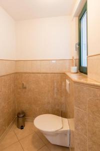 ein Bad mit einem WC und einem Fenster in der Unterkunft Apartment Sirius F in center of CB in Budweis