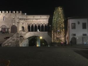 a large christmas tree in front of a building at Le Carezze home in Viterbo