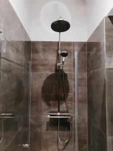 a bathroom with a shower with a glass door at Islandijos gatvė in Vilnius +11 photos