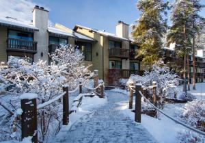 een met sneeuw bedekt pad voor een gebouw bij Jasper Inn & Suites by INNhotels in Jasper