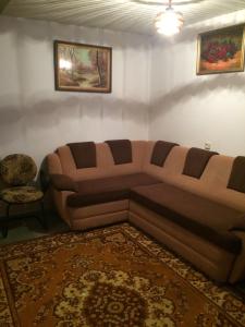ein Wohnzimmer mit einem Sofa und einem Teppich in der Unterkunft Vasile Alecsandri 60 ap 49 in Chişinău
