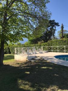 un banco junto a una piscina con un árbol en Hostería Tantanakuna en Nono