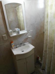 bagno con lavandino, specchio e doccia di Monoambiente Amplio a La Falda