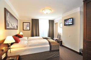 a hotel room with a bed and a television at Ski Lodge Reineke in Bad Gastein