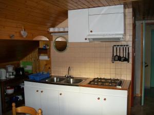 cocina pequeña con fregadero y fogones en chez nicole, en Giez