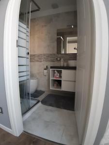 a bathroom with a shower and a sink and a mirror at ALESSANDRA'S HOME in Verona