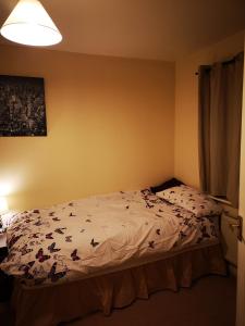 チェルトナムにあるRaf guest houseのベッドルーム1室(掛け布団付きのベッド1台付)