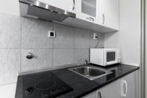 cocina con fregadero y microondas en Apartment Royal, en Belgrado