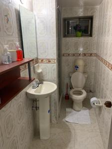 a bathroom with a toilet and a sink at Apartamento Acogedor Samuel y Bella in Bogotá