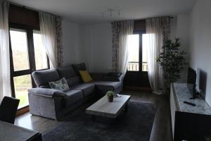 a living room with a couch and a coffee table at Apartamentos Campo de Golf in Sojuela