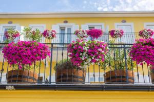 a balcony with flowers in baskets on a fence at Frajona Apartments in Malinska