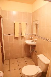a bathroom with a toilet and a sink at Hotel Santa Rita in Huichihuayán