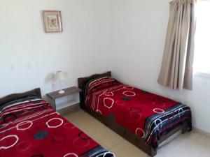 a bedroom with two twin beds and a window at Complejo La Palmera in San Rafael