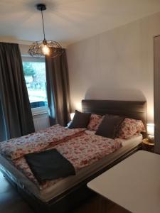 a bedroom with a bed and a window at Am Wasserfall 31 in Bad Gastein