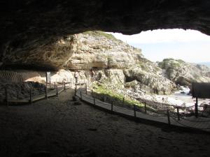 une grotte avec une clôture en face d'une falaise dans l'établissement Whale Watch Accommodation, à Gansbaai
